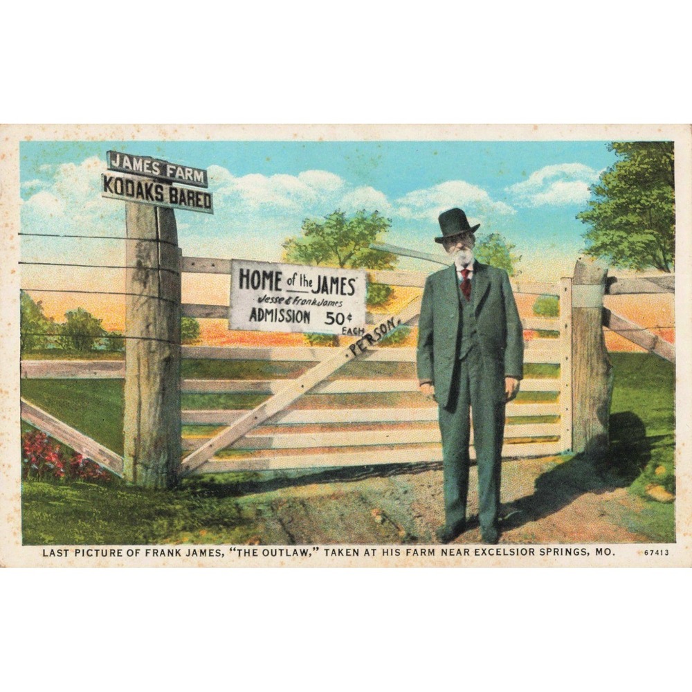 Vintage Frank James Outlaw Postcard Last Picture James Farm Missouri Curt Teich - Picture 1 of 2